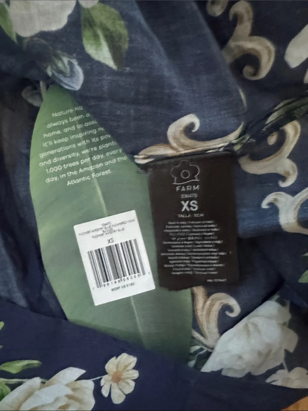 Farm Rio FLOWER TAPESTRY BLUE FLOWERED YOKE BLOUSE Size XSmall